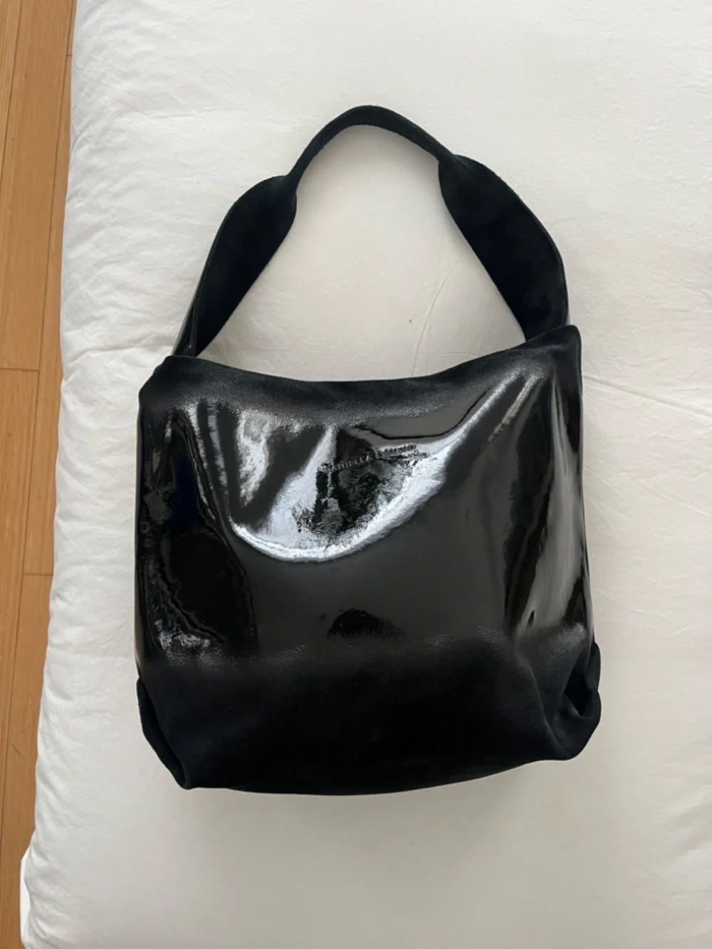 Daniella Lehavi Black Patent Leather and Suede Shoulder Bag